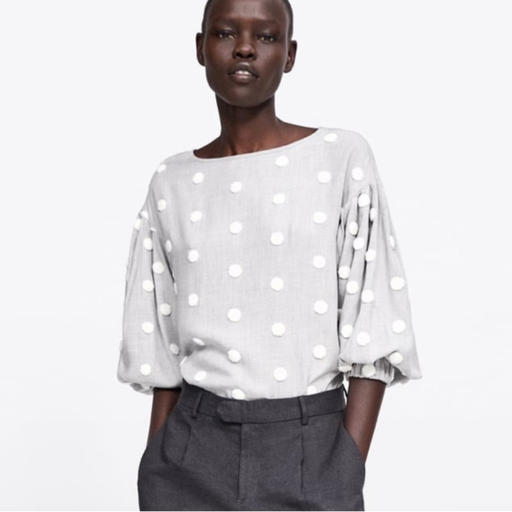 Zara Light Gray Polka Dot Top